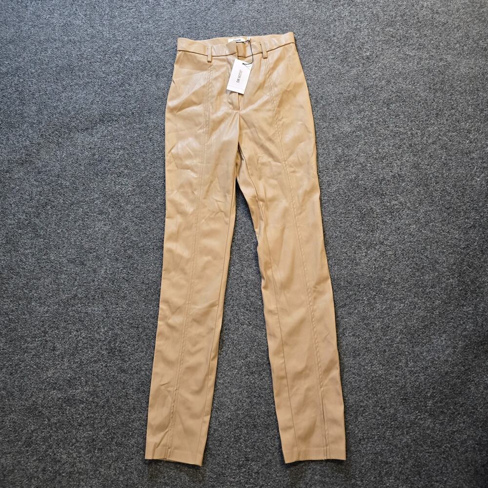Jason Wu Pants Women Size XS Beige Faux Vegan Leather Straight Flat Front Casual